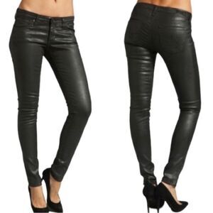 AG Adriano Goldschmied Black Coated Wax Skinny Legging Jeans Sz 32 Faux Leather